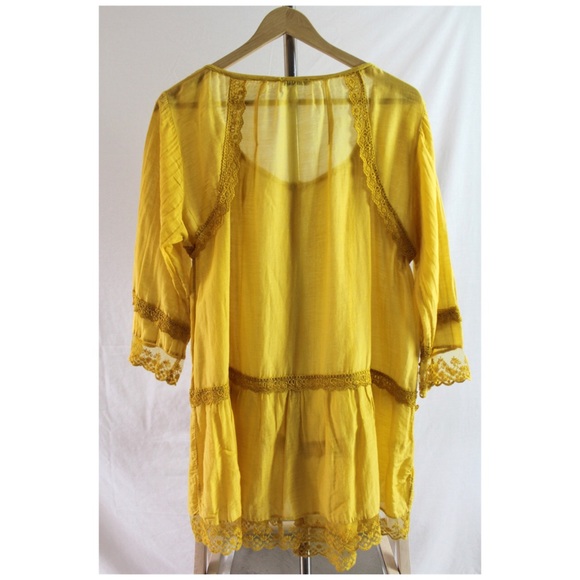Golden Yellow Boho Tunic Blouse Silk Blend Italy L - Picture 2 of 7